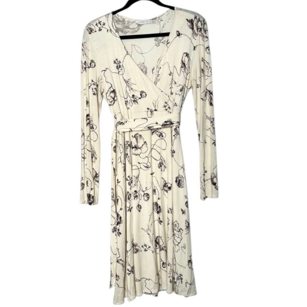 Jules & Jim Floral Wrap Dress - Ivory and Black Long Sleeve - S